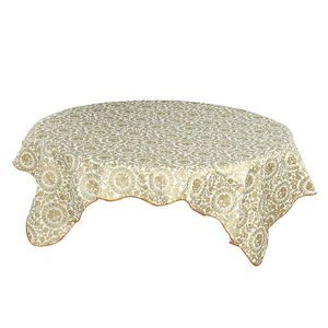 Seamless Waterproof Vinyl Round Tablecloth 60" Dia Tablecloth Gold Floral Print